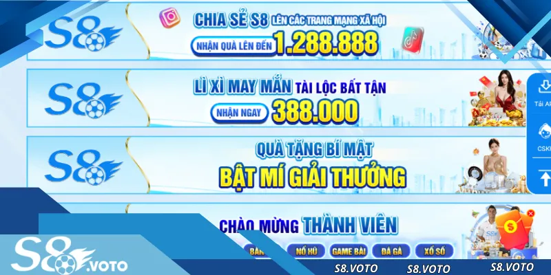 Giới thiệu S8 nhấn mạnh khái niệm hiện đại và định hướng phát triển bền vững trong lĩnh vực giải trí trực tuyến.